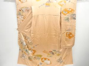 未使用品　蘇州刺繍扇面に源氏絵模様振袖